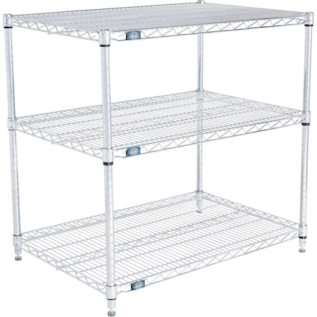 Nexel 3 Shelf, Chrome Wire Shelving Unit, Starter, 36inW x 24inD x 34inH B3124510